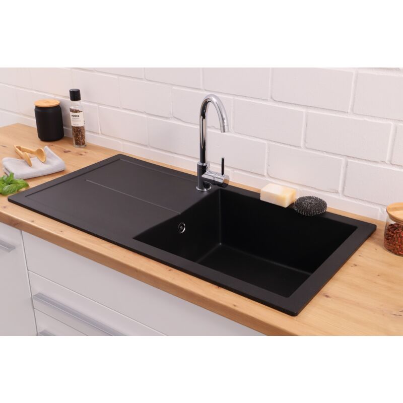 foto del prodotto respekta lavello da cucina da incasso aspetto granito mineralite 100 x 50 nero