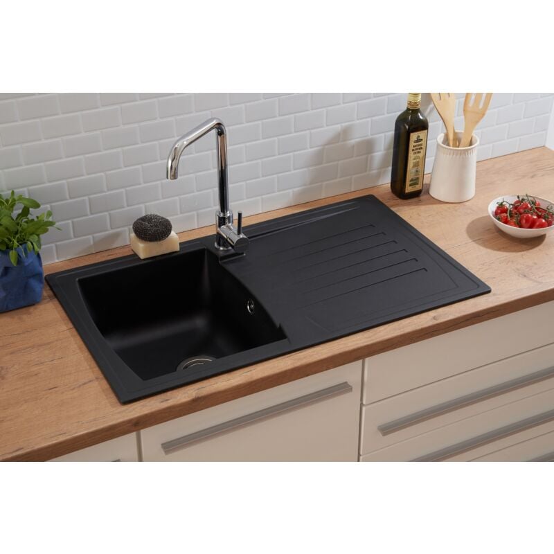 foto del prodotto respekta lavello da cucina da incasso aspetto granito mineralite 86 x 50 nero boston