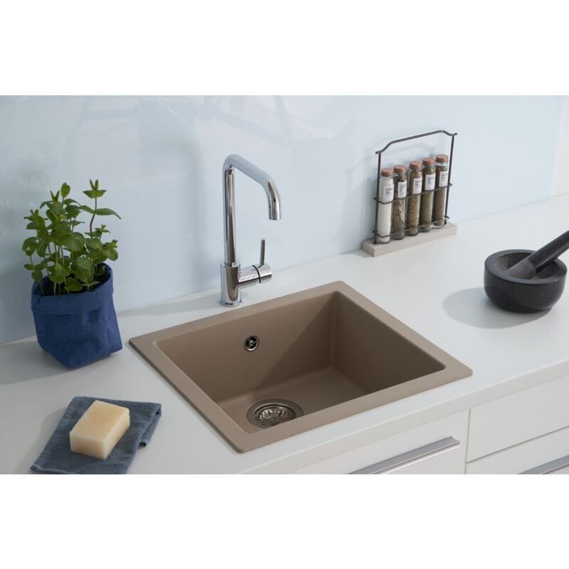 foto del prodotto respekta lavello da cucina lavello da incasso granito mineralite 50x44 beige ohio