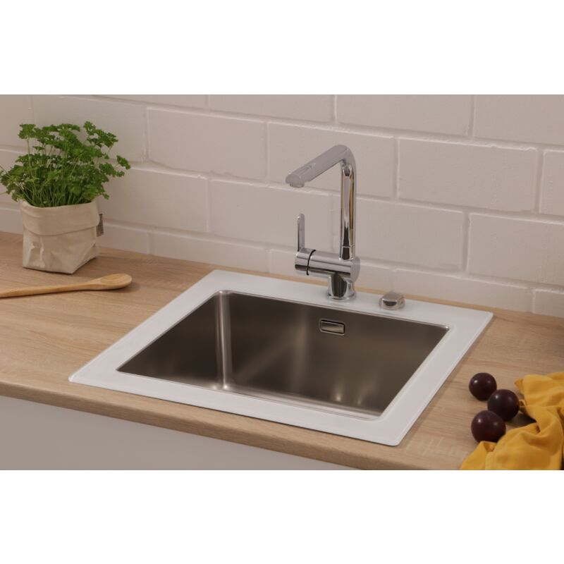 foto del prodotto respekta lavello da cucina lavello da incasso in vetro lavello in acciaio inox 55 x 53 bianco new york
