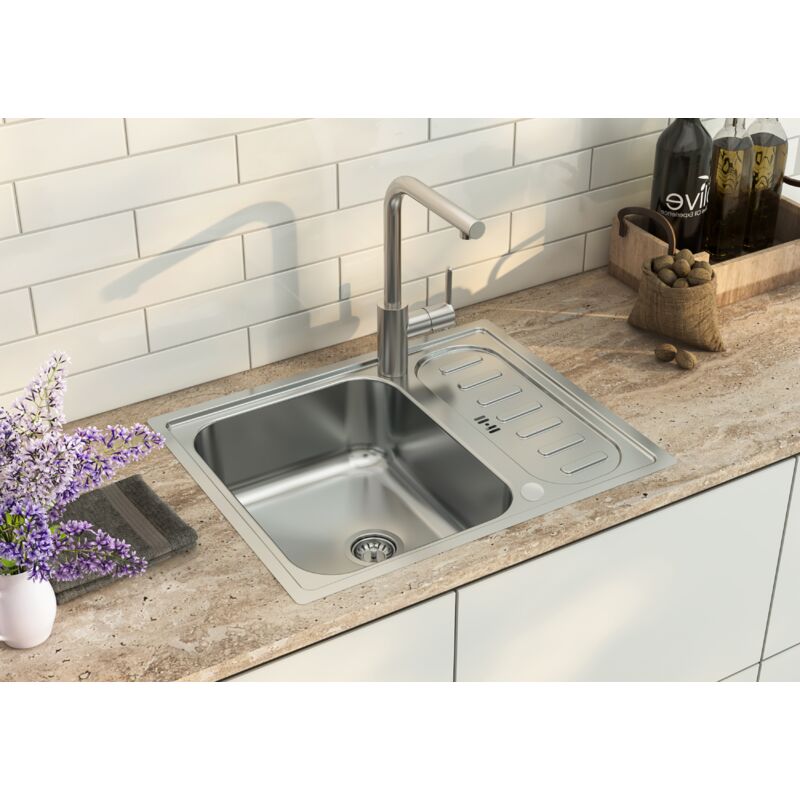 foto del prodotto respekta - lavello da incasso in acciaio inox, lavello da cucina, lavello 61 x 50 cm