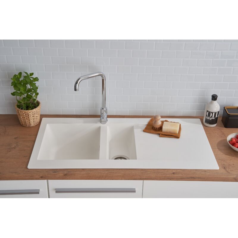 foto del prodotto respekta lavello da incasso lavello da cucina granito mineralite 100 x 50 bianco respecta denver