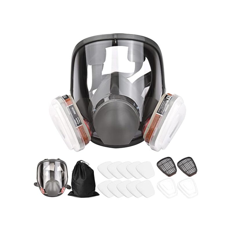 foto del prodotto respiratore a pieno facciale riutilizzabile, copertura completa del viso, 16 in 1, protezione antigas, respiratore per vapori organici, ampio campo