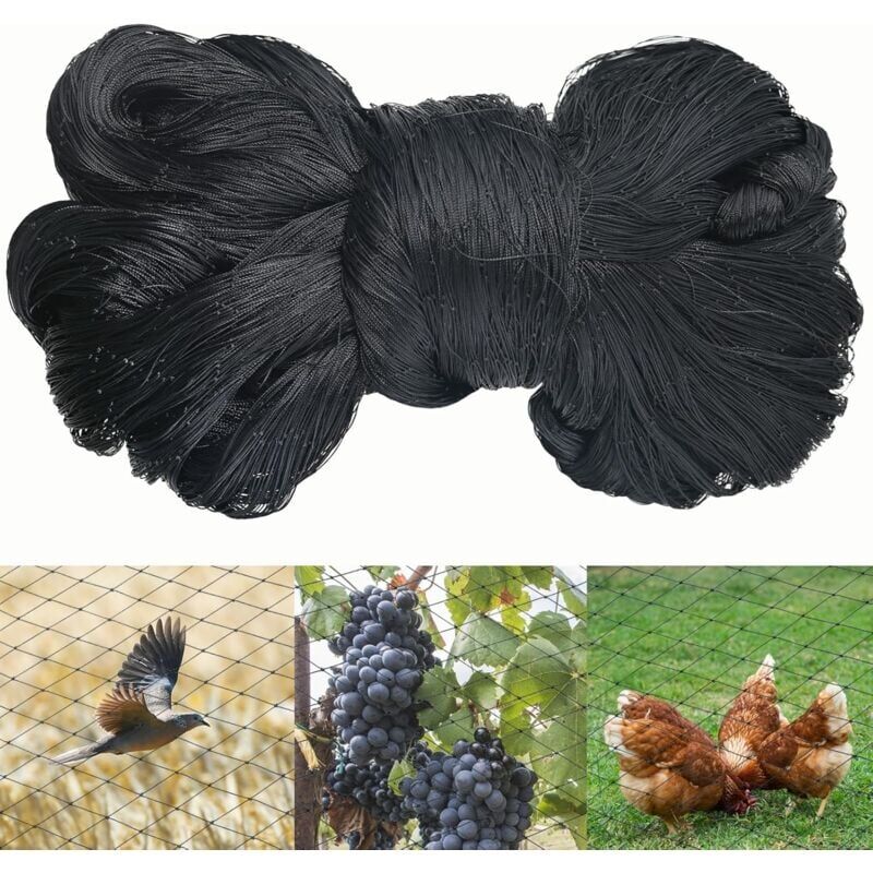 foto del prodotto rete anti uccelli nera 15m x 15m, rete anti uccelli ad alta resistenza, rete per voliere e pollai, rete di protezione contro gli uccelli, rete di