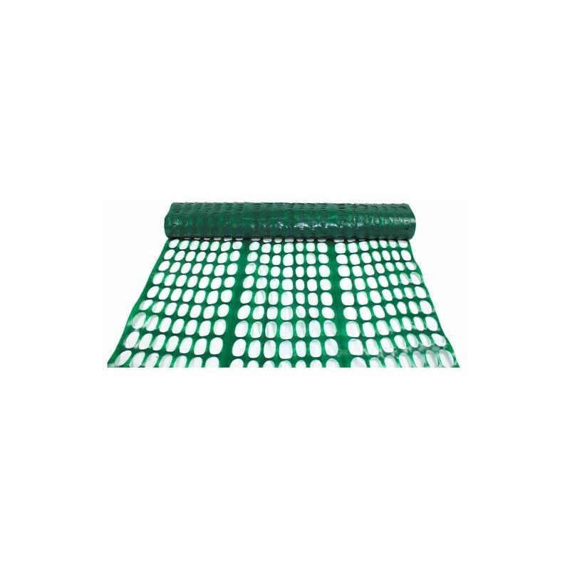 foto del prodotto rete da cantiere estrusa in hdpe a maglia ovoidale dotata di bordi e fascia centrale antistrappo verde modello 120 cm x 50 mt