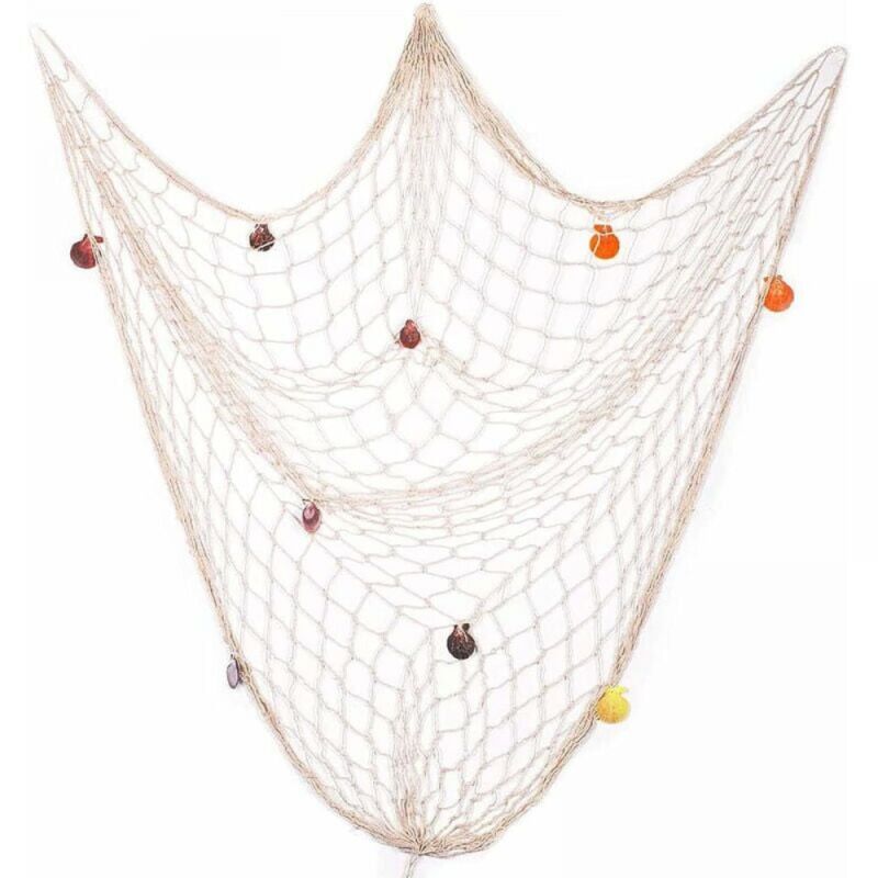foto del prodotto rete da pesca decorativa 200x100cm rete da pesca con conchiglie stile mediterraneo decorazione fotografica tema hawaii stile da parete