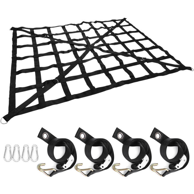 foto del prodotto rete di carico per tetto da auto 168x128 cm con fibbie a camma, ganci a s e cinghia incrociata per cassone di camioncino, rimorchio e suv mophorn