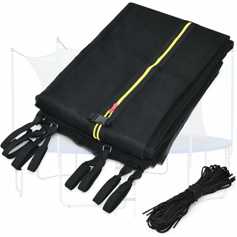 foto del prodotto rete di sicurezza per trampolino 244 cm, rete per trampolino a 6 montanti, resistente ai raggi uv, doppia cerniera, modello con bordo interno, nera