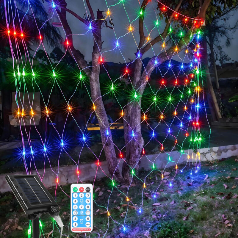 foto del prodotto rete luminosa solare catena luminosa con 8 modalit tenda luminosa natalizia all interno all esterno 2x2m multicolore swanew