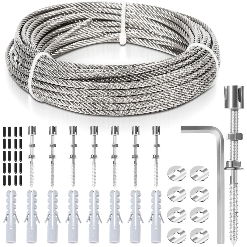 foto del prodotto rete metallica per piante corde cable acier inoxydable de tendeur de c ble tuteurs pour plantes grimpantes, cordes linge 12m swanew