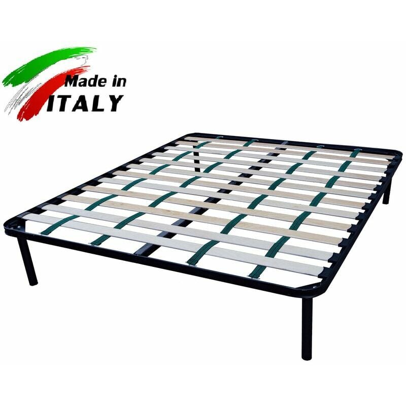 foto del prodotto rete ortopedica in acciaio a doghe per letto matrimoniale 160x200 cm con cinghie di rinforzo e piede centrale, massimo sostegno 100 made in italy