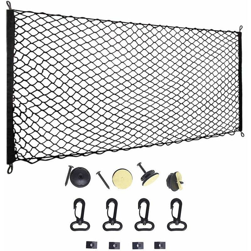 foto del prodotto rete per bagagliaio auto, 115x60cm rete protettiva in nylon elastico per bagagliaio rete divisoria multifunzionale per bagagliaio cani