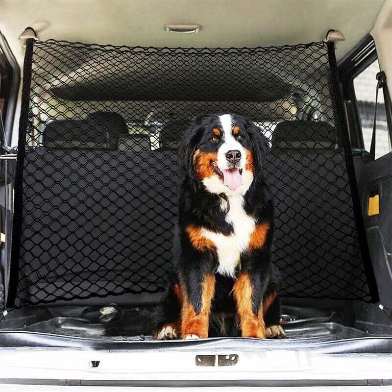 foto del prodotto rete per bagagliaio auto a doppio strato, rete portatile per animali domestici per cani, separazione auto universale per cani e gatti, filo nero 9040
