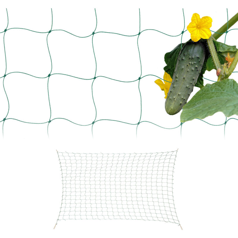 foto del prodotto rete per piante rampicanti, 2 sostegni per pomodori e cetrioli orto, supporto 200x500 cm, maglie 10cm, verde relaxdays