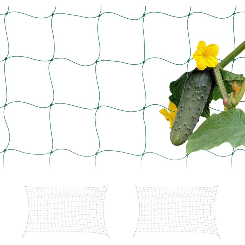 foto del prodotto rete per piante rampicanti, 3 sostegni per pomodori e cetrioli orto, supporto ortaggi, maglie 10 cm, pe, verde relaxdays