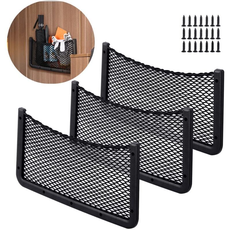 foto del prodotto rete portaoggetti per auto, 3 confezioni 40 20 cm borsa organizer tascabile per auto, stoviglie, camper, barca, casa rete elastica 
