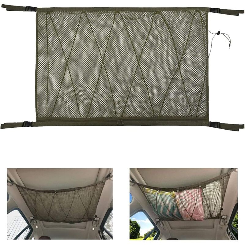 foto del prodotto rete portaoggetti per auto borsa portaoggetti interna da appendere, organizer per auto con coulisse e portapacchi superiore. bebusingoto