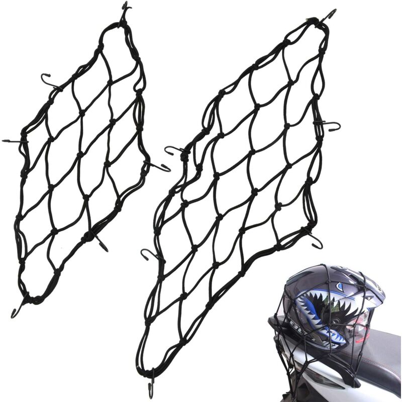 foto del prodotto rete portaoggetti per moto, 2 pezzi rete portacasco per moto 30 x 30 cm, 40 x 40 cm con 6 ganci per bicicletta rete portabagagli rete portaoggetti