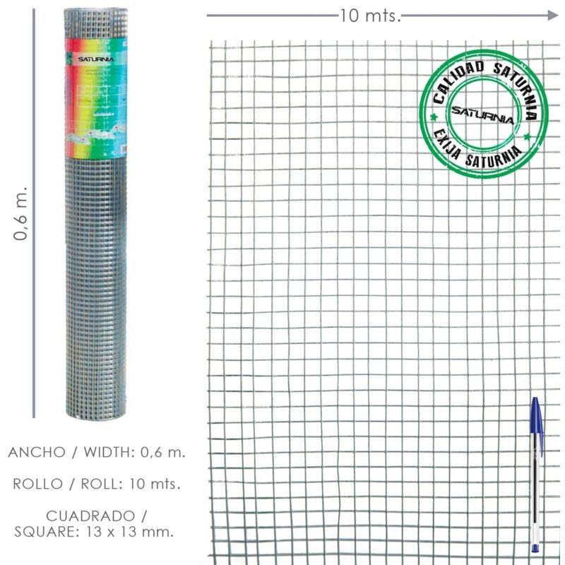 foto del prodotto rete zincata elettrosaldata leggera 13x13 alta 60 cm. rotolo da 10 metri uso domestico saturnia