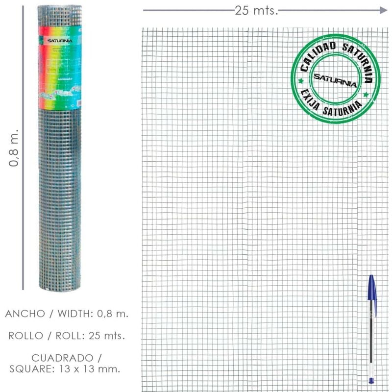 foto del prodotto rete zincata saldata 13x13 80 cm. rotolo da 25 metri uso domestico saturnia