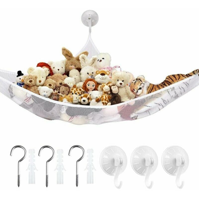 foto del prodotto reti per amaca per giocattoli, rete portaoggetti per giocattoli appesi per la stanza dei bambini, orsacchiotti di peluche bianco 