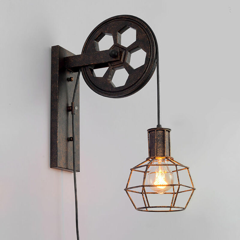 foto del prodotto retr luce a muro interno industriale e27 lampada a muro puleggia design per ristorante caffetteria ruggine