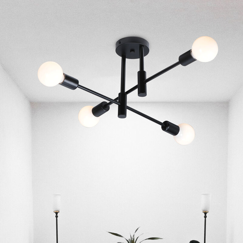 foto del prodotto retr plafoniera vintage industriale 4 luci lampadario illuminazione interno per sala da pranzo camera da letto soggiorno nero