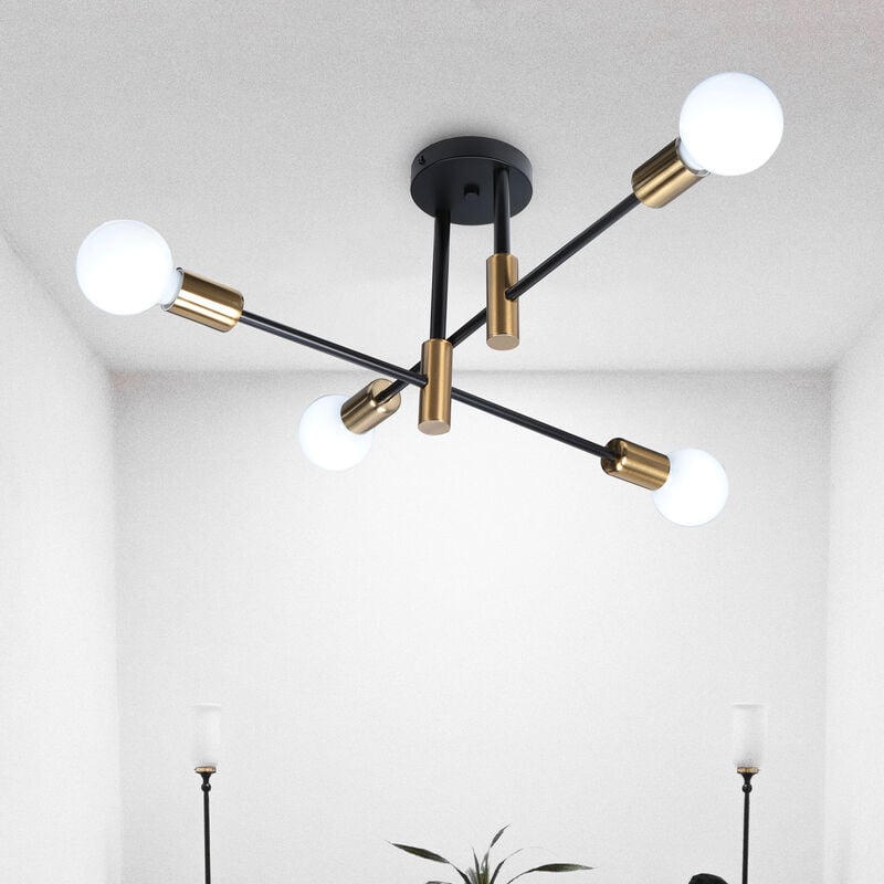 foto del prodotto retr plafoniera vintage industriale 4 luci lampadario illuminazione interno per sala da pranzo camera da letto soggiorno nero e rame