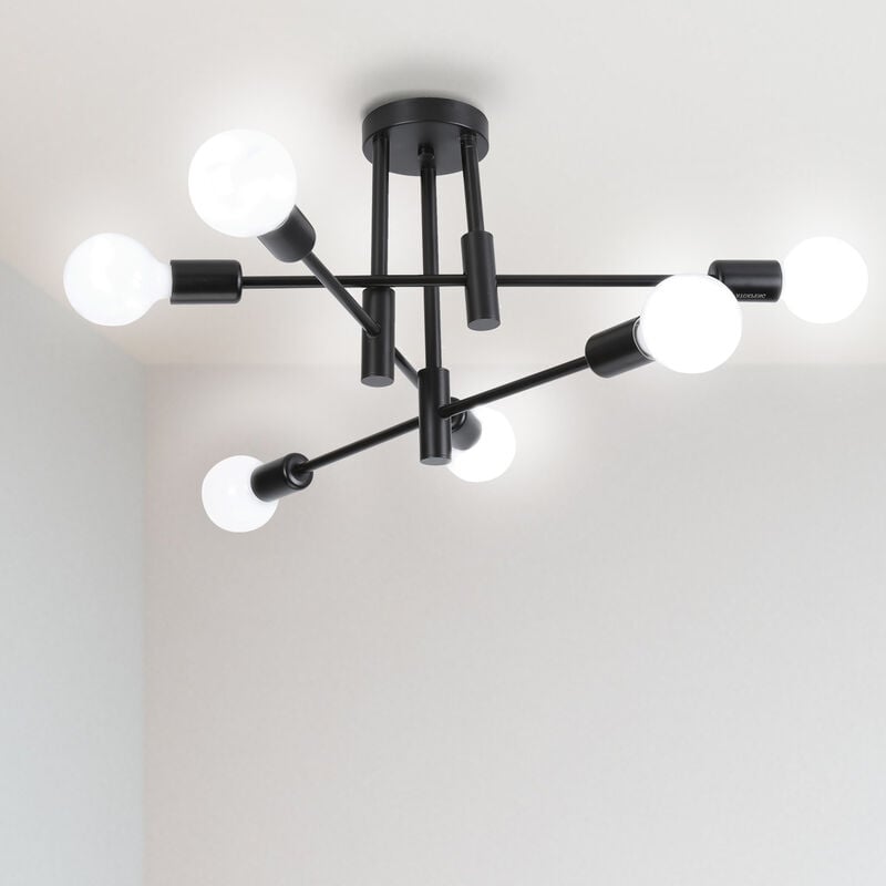 foto del prodotto retr plafoniera vintage industriale 6 luci lampadario illuminazione interno per sala da pranzo camera da letto soggiorno nero