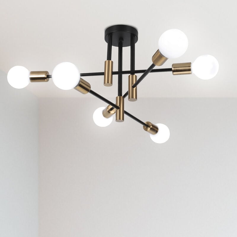 foto del prodotto retr plafoniera vintage industriale 6 luci lampadario illuminazione interno per sala da pranzo camera da letto soggiorno nero e rame