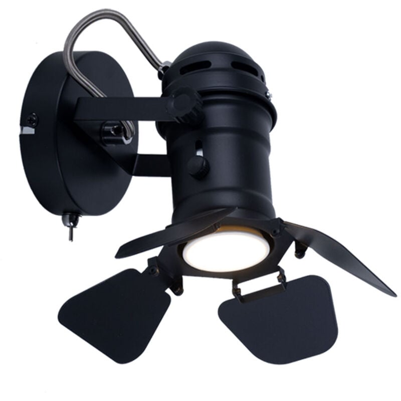 foto del prodotto retro lampada da parete per dormire illuminazione camera ospiti nero alette spot orientabile globo 54650 1b