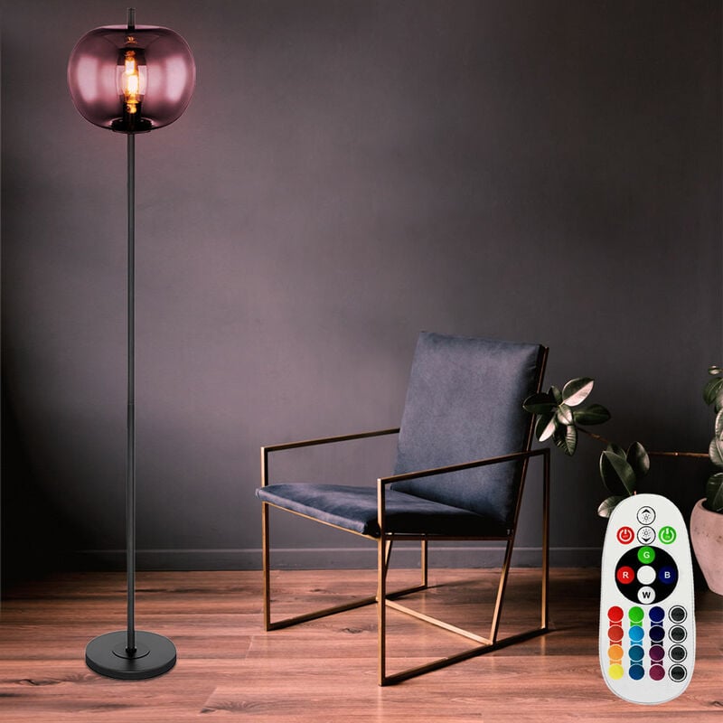 foto del prodotto retro lampada da terra per sala da pranzo proiettore da soffitto con sfera di vetro telecomando in un set che include lampade a led rgb