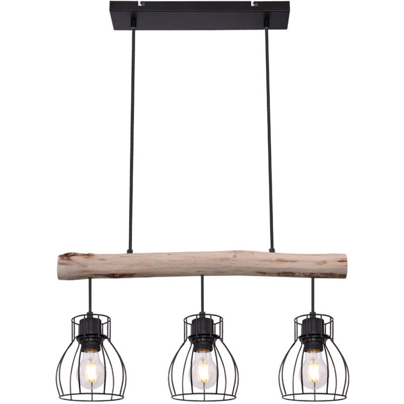 foto del prodotto retro plafoniera a sospensione trave in legno soggiorno sala da pranzo illuminazione gabbia faretti lampada a pendolo nero naturale