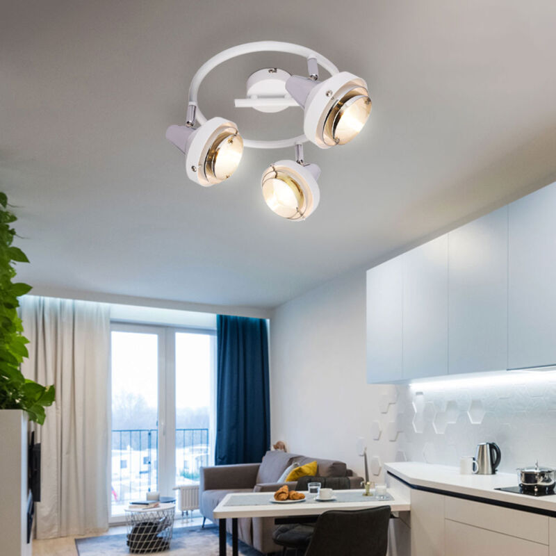 foto del prodotto retro plafoniera cromata spot roundel faretto regolabile soggiorno lampada di design bianca in un set che include lampadine a led