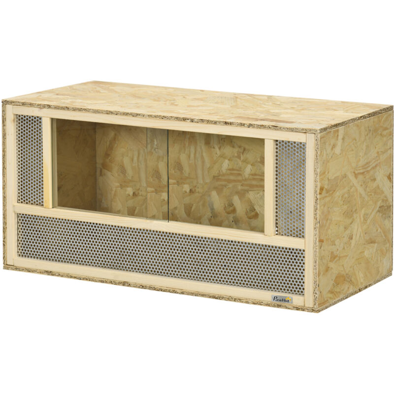 foto del prodotto rettilario in legno porte in vetro e pannelli in rete 40x80x40cm pawhut