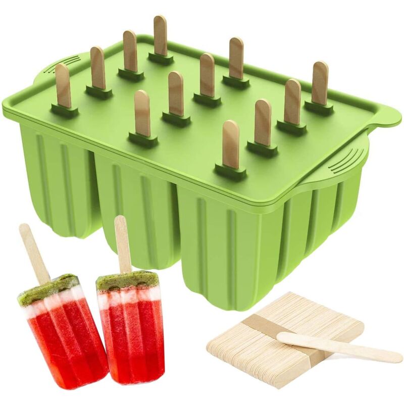 foto del prodotto reusable bpa free silicone popsicle molds with 50 wooden sticks green 