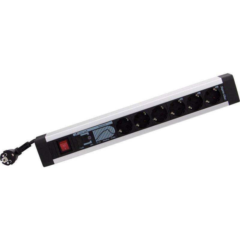 foto del prodotto rev 0014663913 multipresa con interruttore 6 scomparti nero, argento schuko 1 pz.