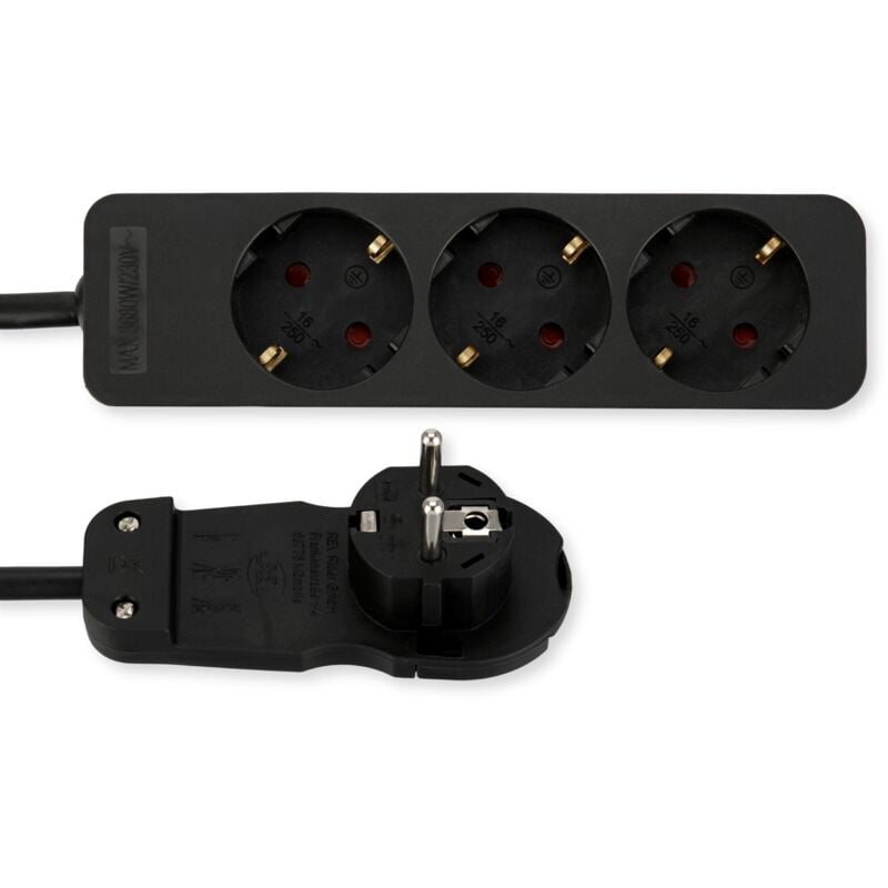foto del prodotto rev ciabatta elettrica smart multipresa 3 prese con spina piatta ideale per l uso dietro mobili, cavo 2 m, max. 3680 w, nero