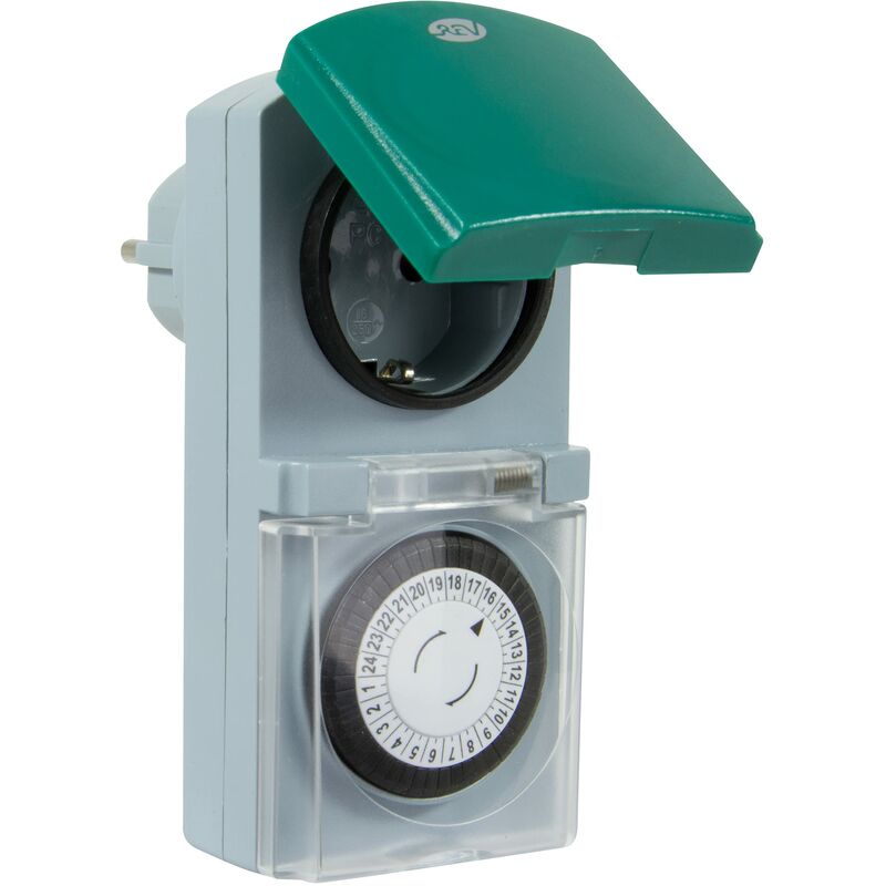 foto del prodotto rev ritter 0025700409 presa con orologio meccanico tag ip44, colore grigio verde