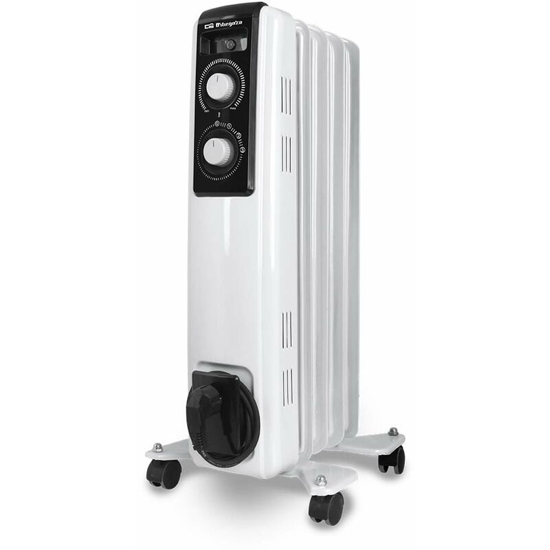 foto del prodotto rf 1000, radiatore ad olio, potenza 1000 w, 5 elementi, termostato regolabile, luci led, 2 livelli di potenza orbegozo