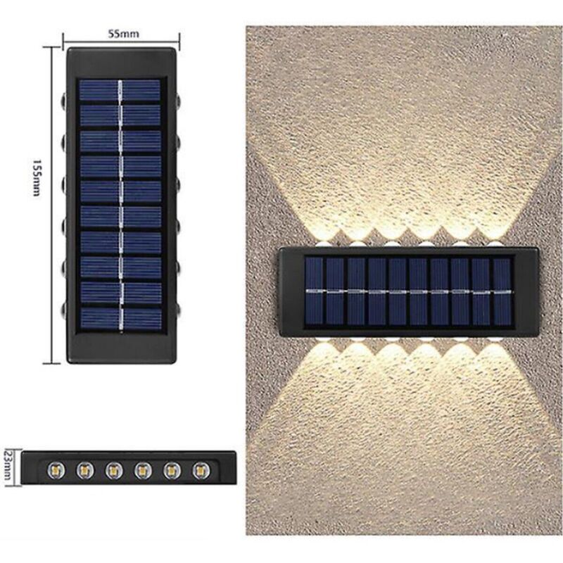 foto del prodotto rg applique lampada 12 led muro parete solare ip65 bidirezionale giardino te b0570