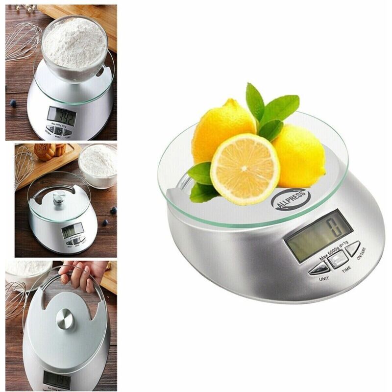 foto del prodotto rg bilancia digitale da cucina display lcd piatto in vetro funzione tara 5kg b03