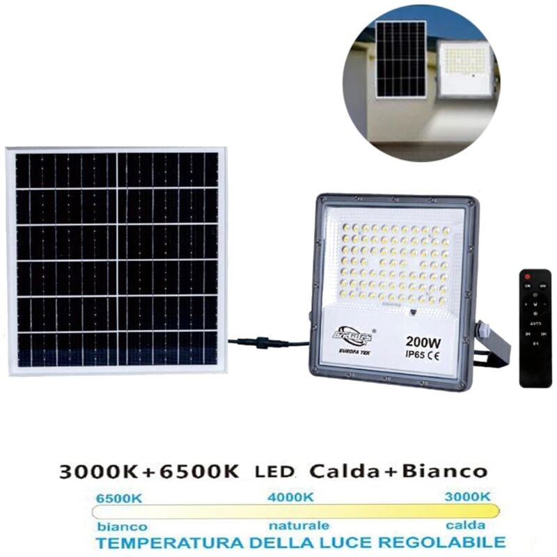 foto del prodotto rg faro led faretto pannello solare crepuscolare telecomando da 3000k a 6500k 200w
