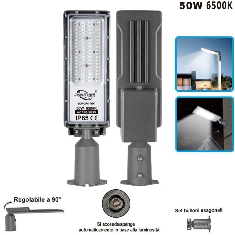 foto del prodotto rg lampione stradale faro a led 6500k luce fredda esterno regolabile 90 ld fx 50w