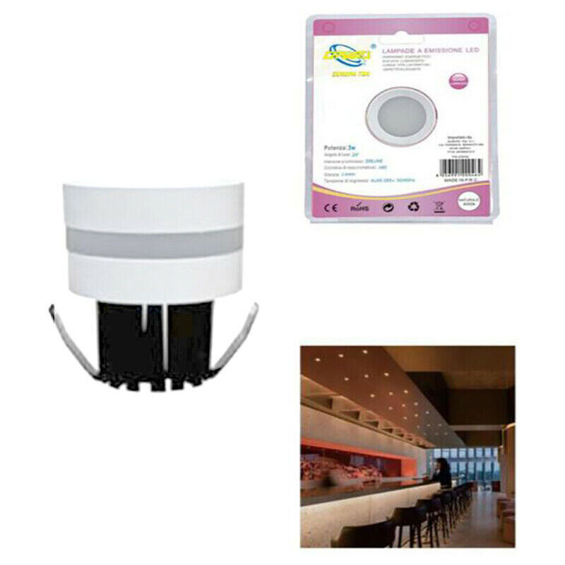 foto del prodotto rg mini faretto led 3w soffitto tondo incasso molla 4cm led bianco caldo 3000k