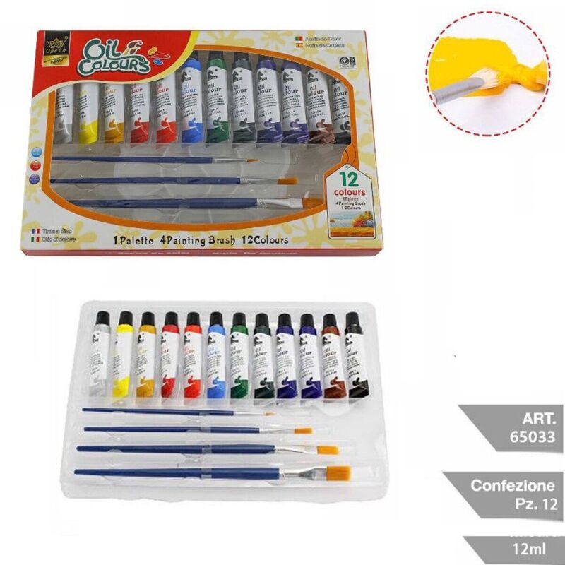 foto del prodotto rg set 12 colori tempera a olio da 12ml con 4 pennelli e tavolozza pittura disegno