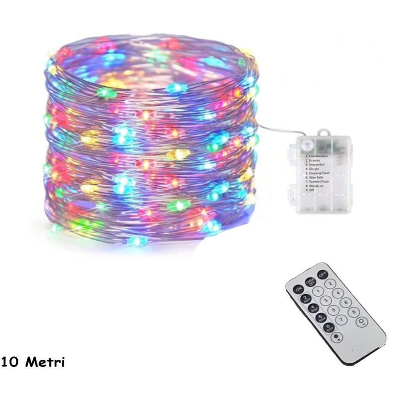 foto del prodotto rg striscia led 10m 100 led b multicolore a batteria luce luci natale albero filo