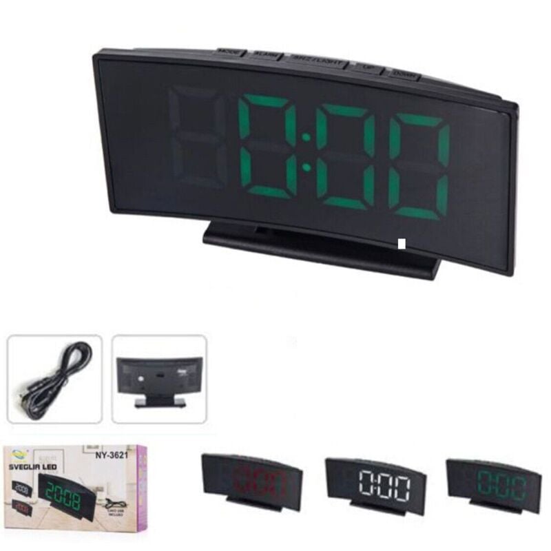 foto del prodotto rg sveglia ad arco digitale display led verde da comodino ricaricabile ny 3621