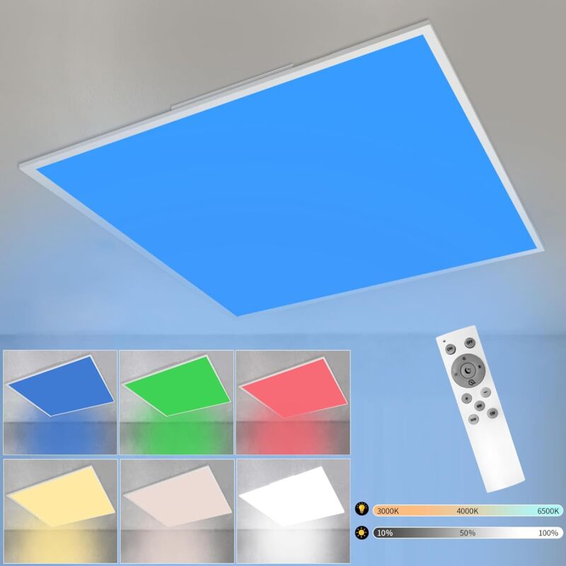 foto del prodotto rgb plafoniera led cambia colore plafoniera bianca dimmerabile da 24w con telecomando, plafoniera quadrata da 45 cm per soggiorno, camera da letto,