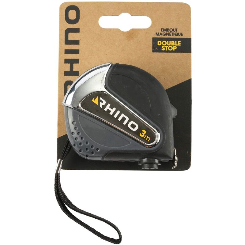 foto del prodotto rhino 46212 nastro da 3 m, con punta magnetica magnete con doppio stop gancio per cintura standard eu mid class ii lunghezza 3 m x larghezza 16